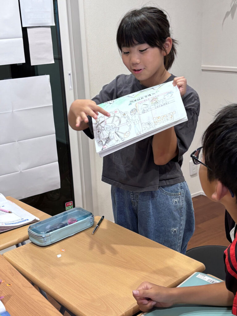 堺市の英語教室、小学生による「ドリームタウン」プレゼンテーションの写真
